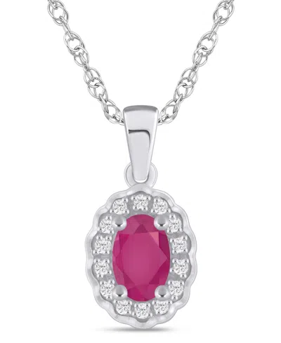 Macy's Gemstone And Diamond Halo Pendant Necklace (1/20 Ct. T.w.) In 10k White Gold (also In 10k Yellow Gol In Red