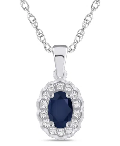 Macy's Gemstone And Diamond Halo Pendant Necklace (1/20 Ct. T.w.) In 10k White Gold (also In 10k Yellow Gol In Silver