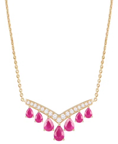 Macy's Gemstone And Diamond Necklace (1/3 Ct. T.w.) In 14k Gold And White Gold
