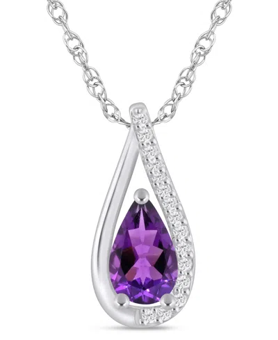 Macy's Gemstone And Diamond Pendant Necklace (1/10 Ct. T.w.) In 10k White Gold (also In 10k Yellow Gold) In Amethyst,wg