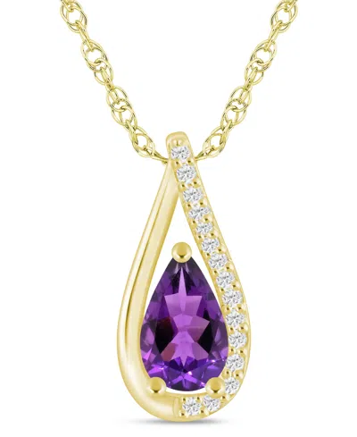 Macy's Gemstone And Diamond Pendant Necklace (1/10 Ct. T.w.) In 10k White Gold (also In 10k Yellow Gold) In Amethyst,yg