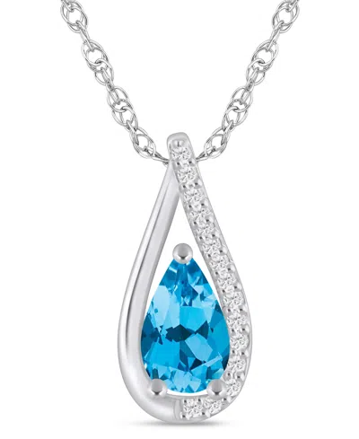 Macy's Gemstone And Diamond Pendant Necklace (1/10 Ct. T.w.) In 10k White Gold (also In 10k Yellow Gold) In Blue Topaz,wg