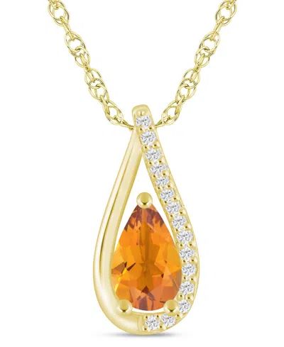 Macy's Gemstone And Diamond Pendant Necklace (1/10 Ct. T.w.) In 10k White Gold (also In 10k Yellow Gold) In Citrine,yg