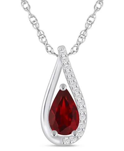 Macy's Gemstone And Diamond Pendant Necklace (1/10 Ct. T.w.) In 10k White Gold (also In 10k Yellow Gold) In Garnet,wg