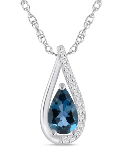 Macy's Gemstone And Diamond Pendant Necklace (1/10 Ct. T.w.) In 10k White Gold (also In 10k Yellow Gold) In London Blue Topaz,wg