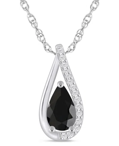 Macy's Gemstone And Diamond Pendant Necklace (1/10 Ct. T.w.) In 10k White Gold (also In 10k Yellow Gold) In Onyx,wg