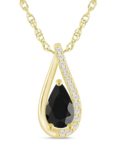 Macy's Gemstone And Diamond Pendant Necklace (1/10 Ct. T.w.) In 10k White Gold (also In 10k Yellow Gold) In Onyx,yg
