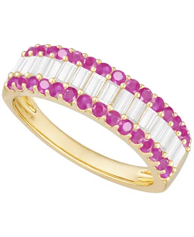 Macy's Gemstone And Diamond Ring (1/4 Ct. T.w.) In 14k Gold And White Gold
