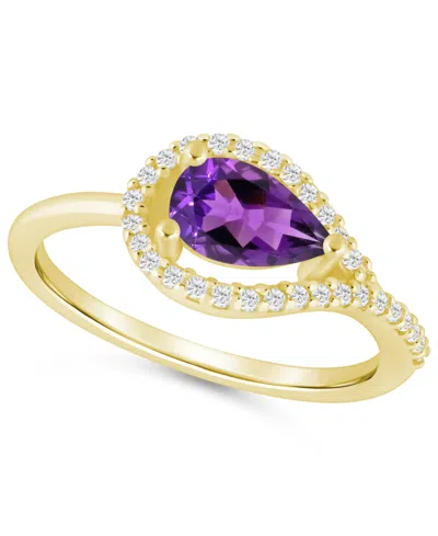 Macy's Gemstone And Diamond Ring (1/5 Ct. T.w.) In 10k White Gold (also In 10k Yellow Gold) In Blue