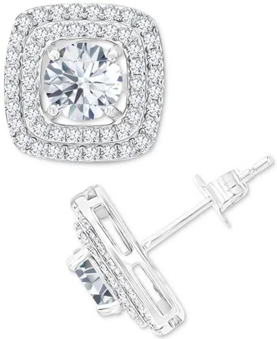Macy's Gemstone & Lab-grown White Sapphire (5/8 Ct. T.w.) Square Halo Birthstone Stud Earrings In Sterling