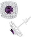 Macy's Gemstone & Lab-grown White Sapphire (5/8 Ct. T.w.) Square Halo Birthstone Stud Earrings In Sterling In Alexandrite