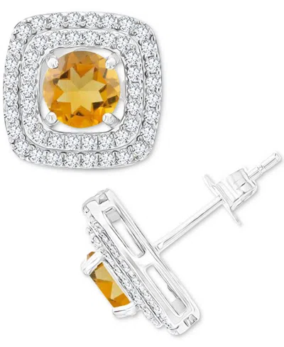 Macy's Gemstone & Lab-grown White Sapphire (5/8 Ct. T.w.) Square Halo Birthstone Stud Earrings In Sterling In Citrine