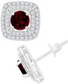 Macy's Gemstone & Lab-grown White Sapphire (5/8 Ct. T.w.) Square Halo Birthstone Stud Earrings In Sterling In Garnet