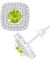 Macy's Gemstone & Lab-grown White Sapphire (5/8 Ct. T.w.) Square Halo Birthstone Stud Earrings In Sterling In Peridot