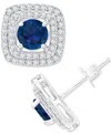 Macy's Gemstone & Lab-grown White Sapphire (5/8 Ct. T.w.) Square Halo Birthstone Stud Earrings In Sterling In Sapphire