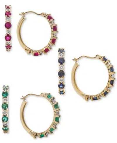 Macy's Gemstone Diamond Accent Hoop Earring Collection In Emerald