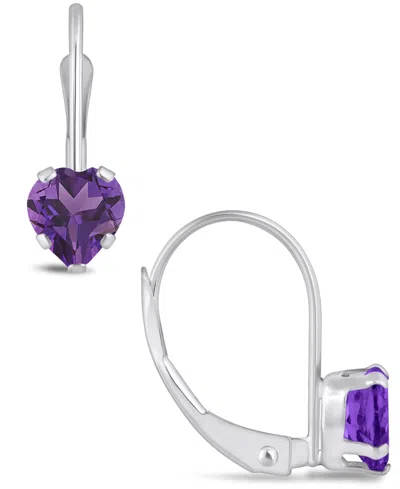 Macy's Gemstone Leverback Earrings In 10k White Gold In Amethyst