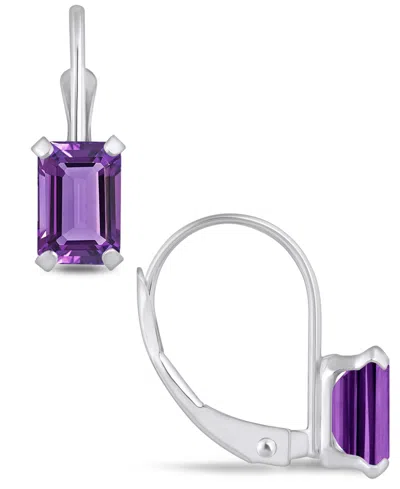 Macy's Gemstone Leverback Earrings In 10k White Gold In Amethyst
