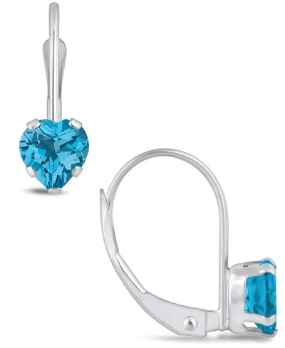 Macy's Gemstone Leverback Earrings In 10k White Gold In Blue Topaz