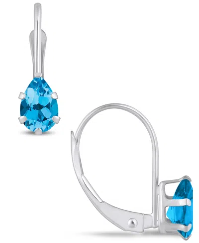 Macy's Gemstone Leverback Earrings In 10k White Gold In Blue Topaz