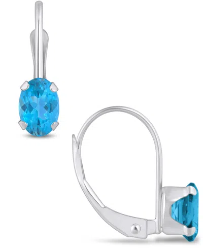 Macy's Gemstone Leverback Earrings In 10k White Gold In Blue Topaz