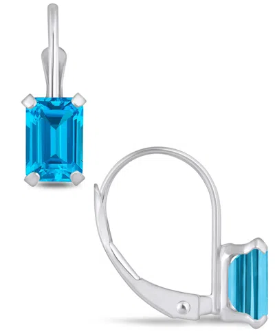 Macy's Gemstone Leverback Earrings In 10k White Gold In Blue Topaz