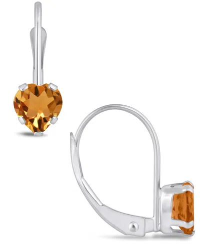 Macy's Gemstone Leverback Earrings In 10k White Gold In Citrine