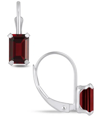 Macy's Gemstone Leverback Earrings In 10k White Gold In Garnet