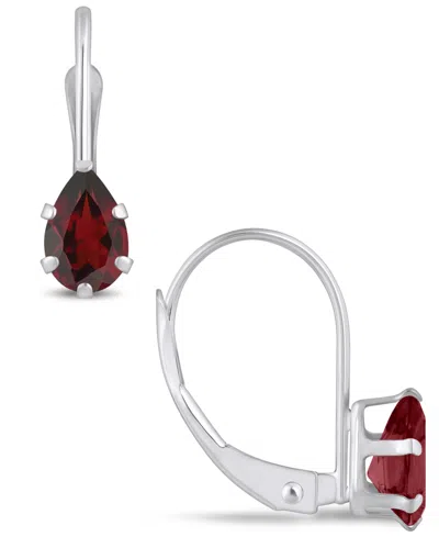Macy's Gemstone Leverback Earrings In 10k White Gold In Garnet