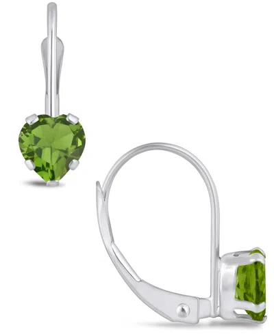 Macy's Gemstone Leverback Earrings In 10k White Gold In Peridot