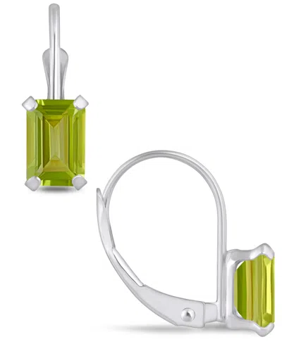 Macy's Gemstone Leverback Earrings In 10k White Gold In Peridot