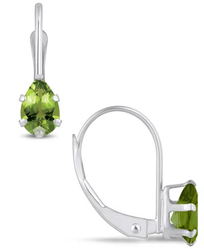 Macy's Gemstone Leverback Earrings In 10k White Gold In Peridot