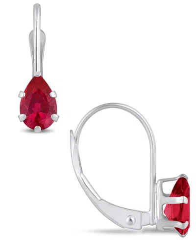 Macy's Gemstone Leverback Earrings In 10k White Gold In Ruby