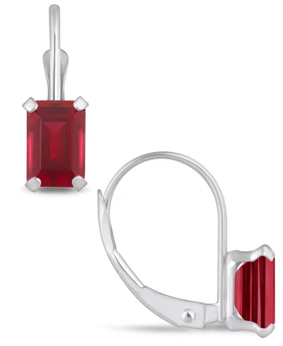 Macy's Gemstone Leverback Earrings In 10k White Gold In Ruby