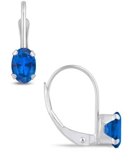 Macy's Gemstone Leverback Earrings In 10k White Gold In Sapphire