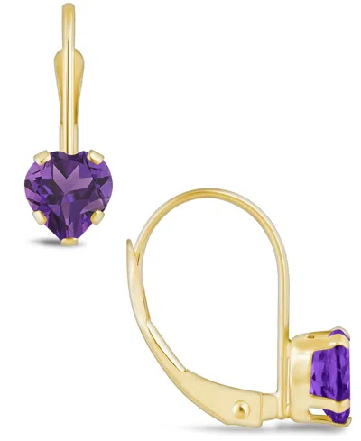 Macy's Gemstone Leverback Earrings In 10k Yellow Gold In Amethyst