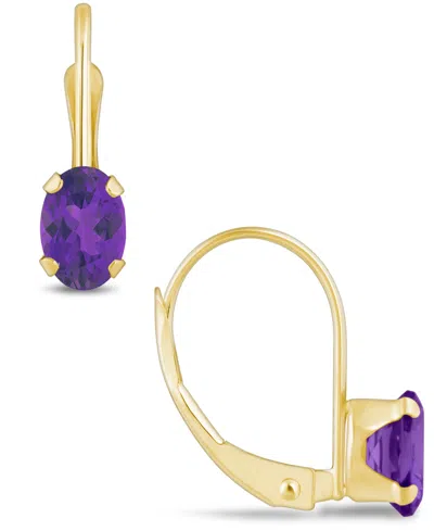 Macy's Gemstone Leverback Earrings In 10k Yellow Gold In Amethyst