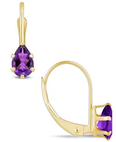 Macy's Gemstone Leverback Earrings In 10k Yellow Gold In Amethyst