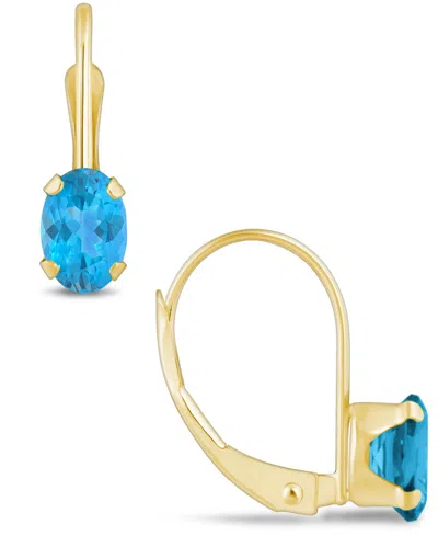 Macy's Gemstone Leverback Earrings In 10k Yellow Gold In Blue Topaz