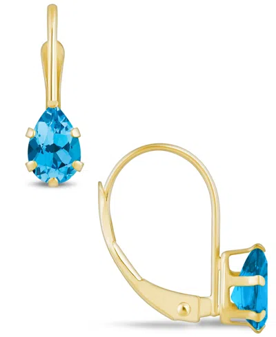 Macy's Gemstone Leverback Earrings In 10k Yellow Gold In Blue Topaz
