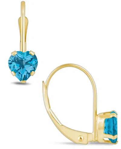 Macy's Gemstone Leverback Earrings In 10k Yellow Gold In Blue Topaz