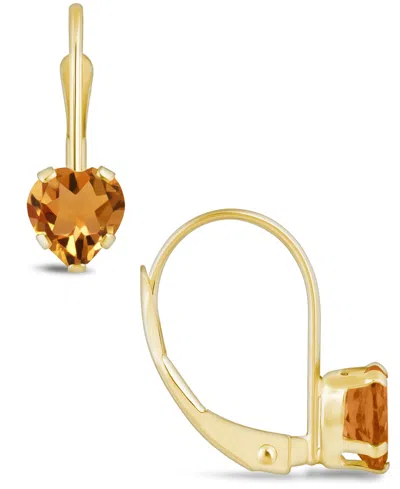 Macy's Gemstone Leverback Earrings In 10k Yellow Gold In Citrine