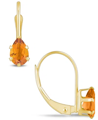Macy's Gemstone Leverback Earrings In 10k Yellow Gold In Citrine