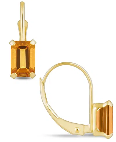 Macy's Gemstone Leverback Earrings In 10k Yellow Gold In Citrine