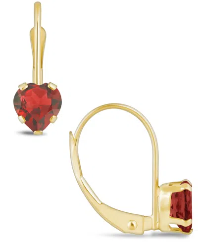 Macy's Gemstone Leverback Earrings In 10k Yellow Gold In Garnet