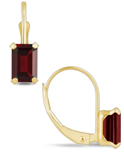 Macy's Gemstone Leverback Earrings In 10k Yellow Gold In Garnet