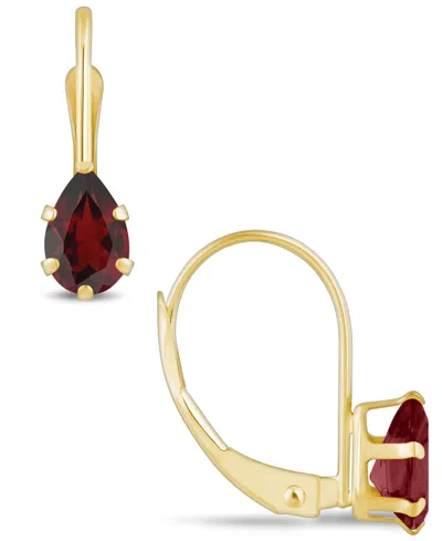 Macy's Gemstone Leverback Earrings In 10k Yellow Gold In Garnet