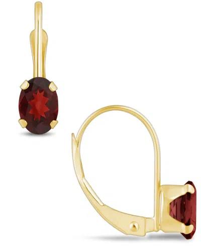 Macy's Gemstone Leverback Earrings In 10k Yellow Gold In Garnet