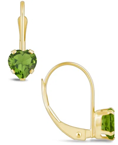 Macy's Gemstone Leverback Earrings In 10k Yellow Gold In Peridot