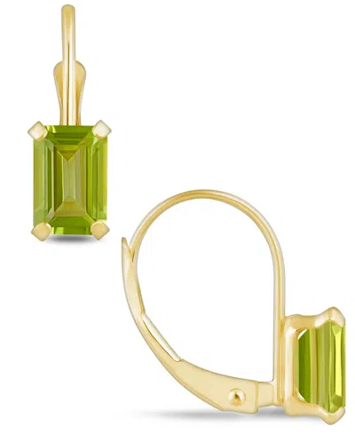 Macy's Gemstone Leverback Earrings In 10k Yellow Gold In Peridot